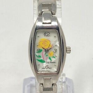 Liz Jones Watch Women 19mm Silver Tone Floral MOP Dial New Battery 6.5"